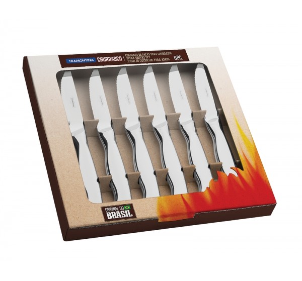 Conjunto de facas para churrasco aço inox serrilhado alto brilho 6 peças - Classic