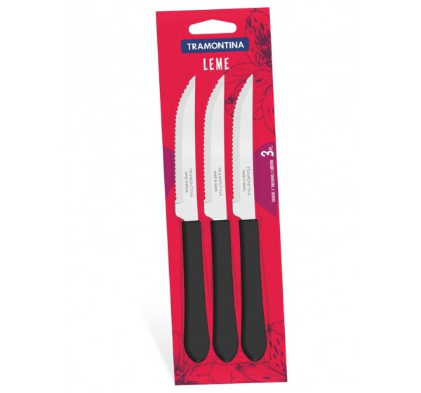 Conjunto de facas para churrasco 3 peças - Leme - Cor Preto