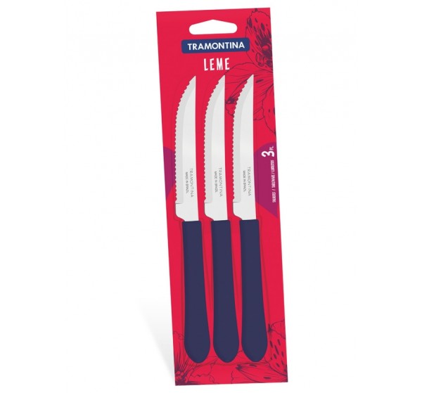 Conjunto de facas para churrasco 3 peças - Leme - Cor Azul