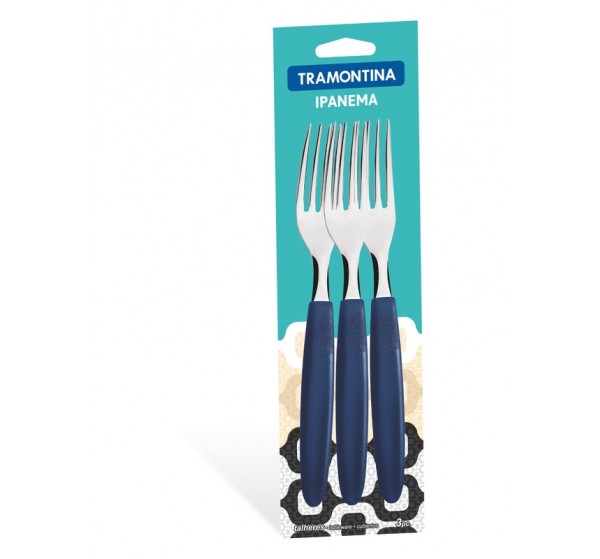 Conjunto garfos de mesa 3 peças - Ipanema - Cor Azul (caixa com 12)
